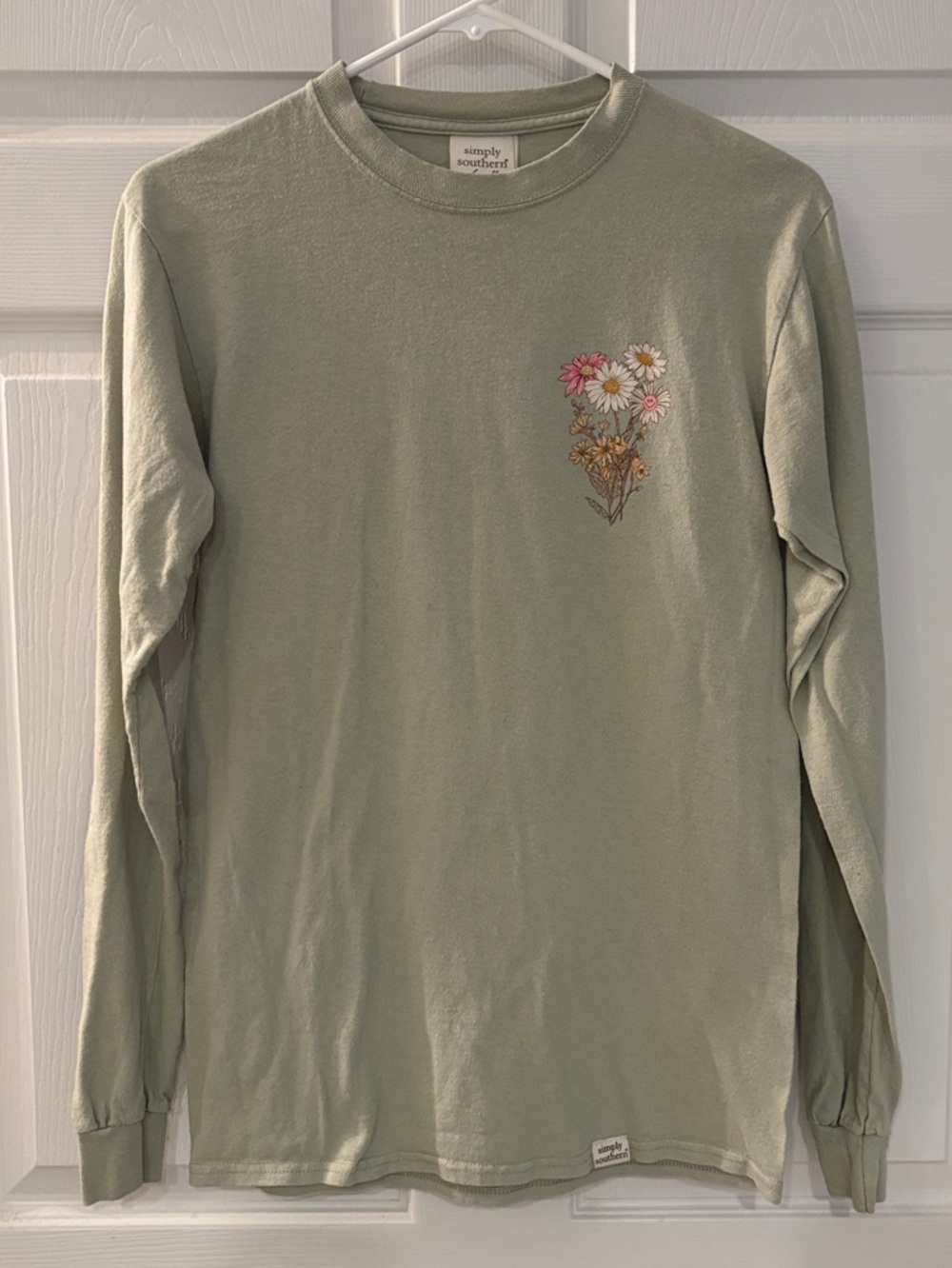 Simply Southern Sage Green Long Sleeve with Embroidered Floral Chest